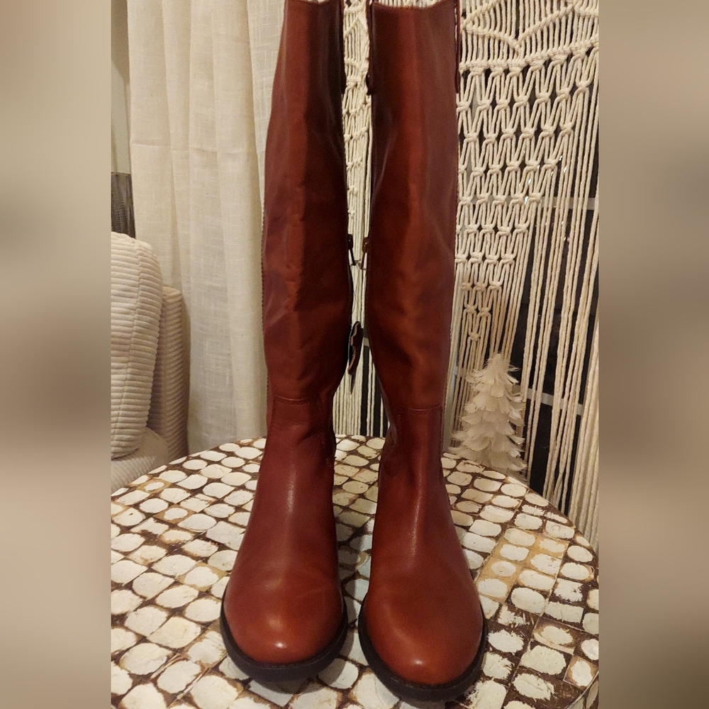 Over-the-Knee Leather Boots in Cognac